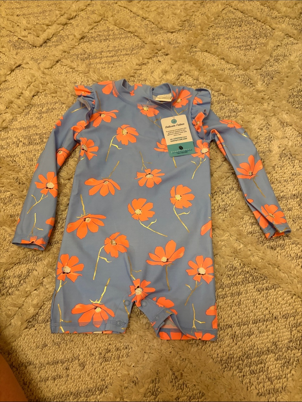 Snapper Rock Blue Long-Sleeve Rashguard with Orange Floral Print